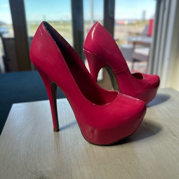 Hot Pink Patent Platform Stiletto Heels – Size 8 - Picture 4 of 6